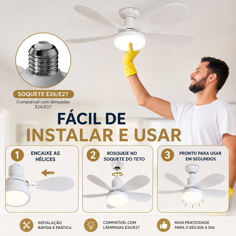 Ventilador de Teto Wind Light Silent 60W com LED + Controle Remoto