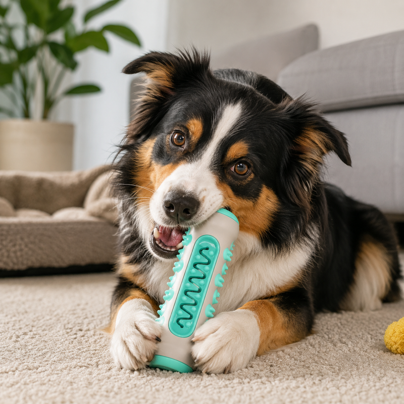 Seu cachorro com dentes limpos sem esforço — enquanto ele brinca