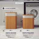 Cesto De Roupa Suja Bambu 72 Litros Lavanderia Com Tampa e Alças Forrado Grande Organizador Banheiro