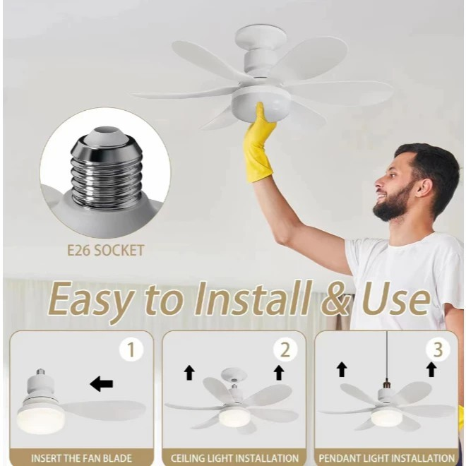 Ventilador De Teto Wind Light Silent Controle Remoto Lâmpada Led 60W Silenciosa 6 Folhas