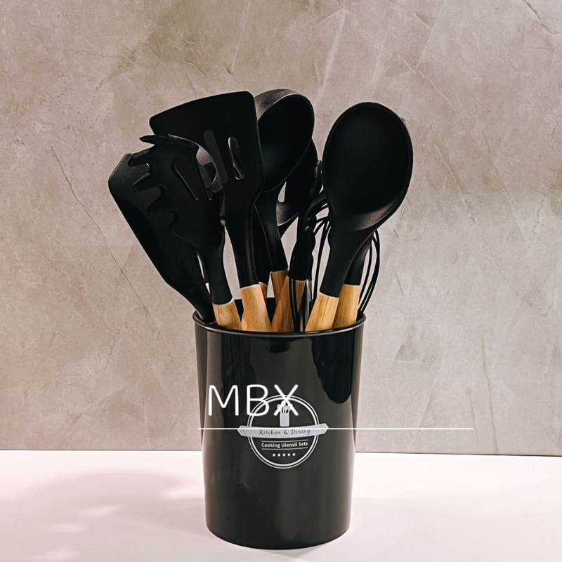 Kit Utensílios de Cozinha Premium em Silicone – 12 Peças ou 19 Peças • Resistente ao Calor • Antiderrapante • Não Risca