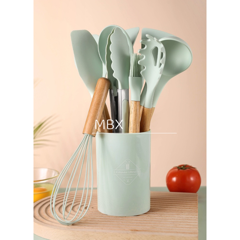 Kit Utensílios de Cozinha Premium em Silicone – 12 Peças ou 19 Peças • Resistente ao Calor • Antiderrapante • Não Risca