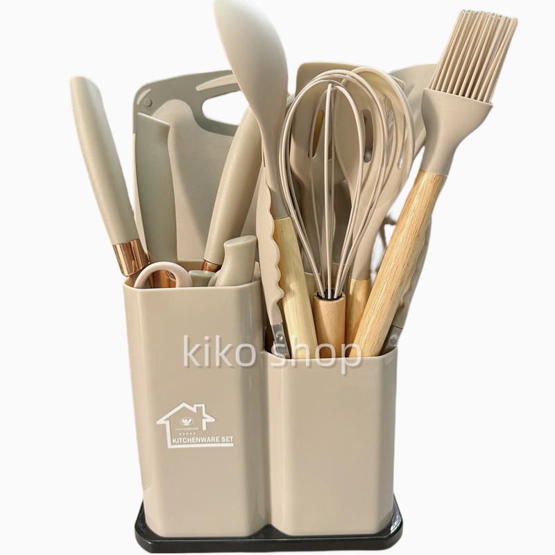 Kit Utensílios de Cozinha Premium em Silicone – 12 Peças ou 19 Peças • Resistente ao Calor • Antiderrapante • Não Risca