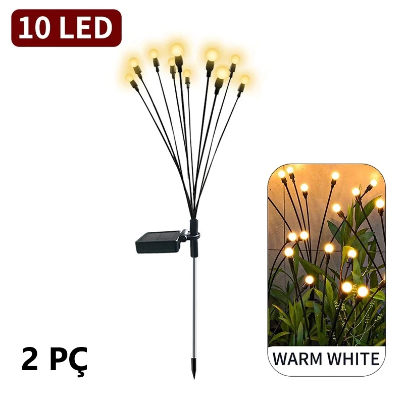 Kit Luminária Solar LED Vagalume Firefly – À Prova d’Água • Jardim • Mudança de Cor • Energia Solar