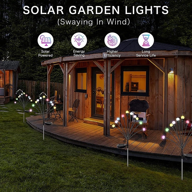 Kit Luminaria Solar Led Vagalume Para Jardim Luz Ao Ar Livre À Prova D'água Mudança De Cor Firefly