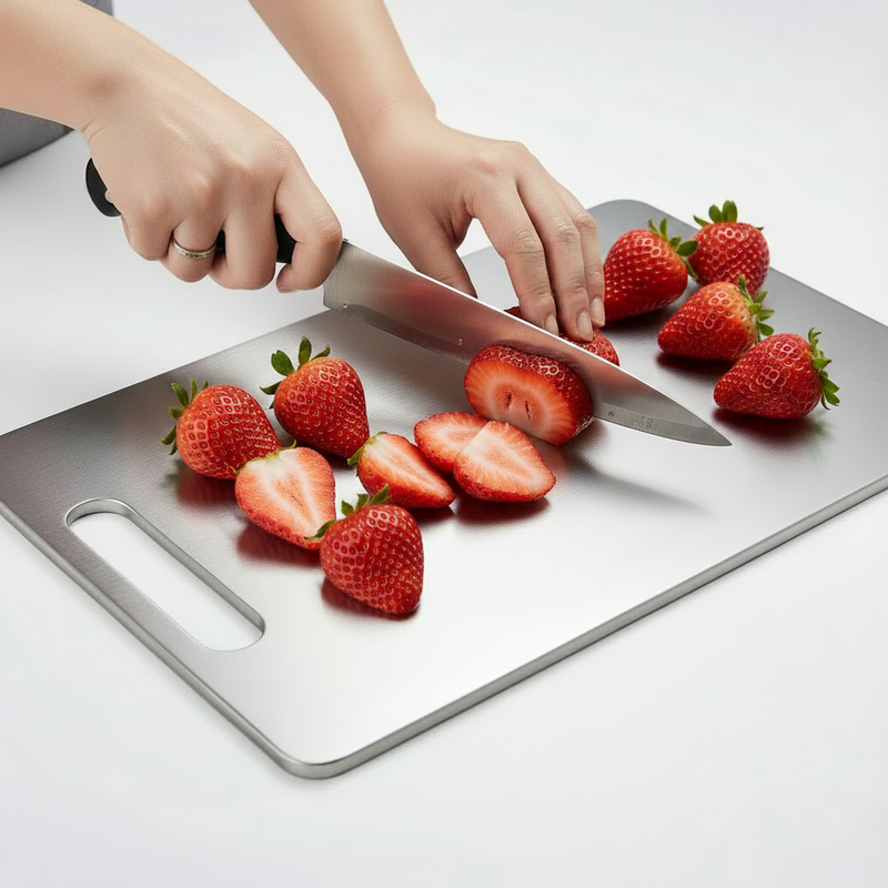 Tábua de Corte 46cm x 30cm Grande Aço Inoxidável 304 - Antibacteriana e Antimofo para Cozinha