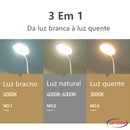 Luminária Abajur de Mesa LED Luz Recarregável Touch Haste Flexível Lâmpada De Estudo Sem Fio XZTD05