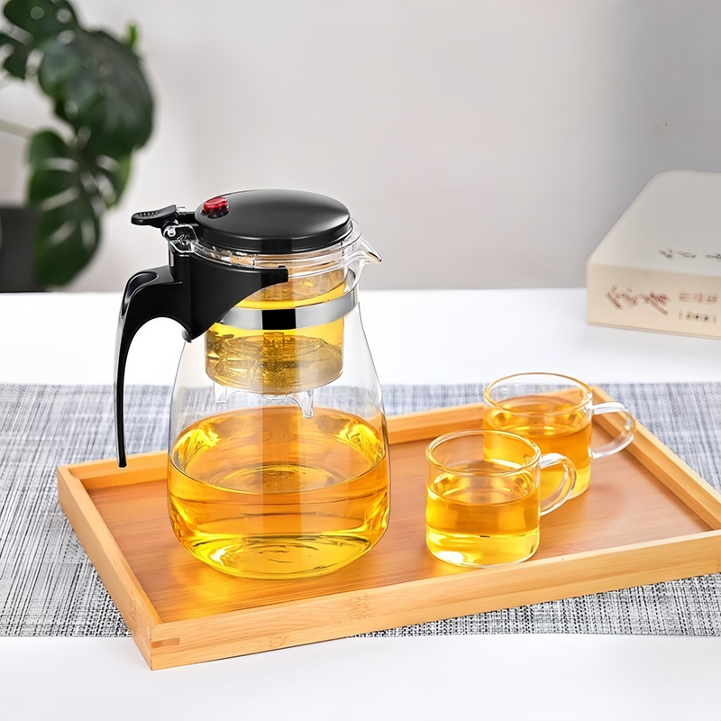 Chaleira Bule Jarra de Vidro 900ML Para Chá Com Infusor Reutilizável